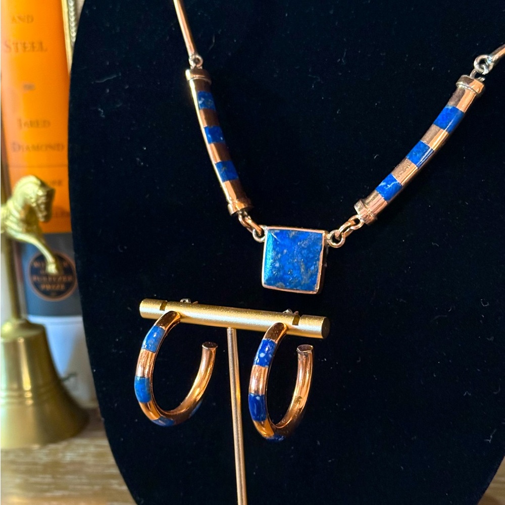 Copper & Lapis Lazuli necklace with matching hoop earrings